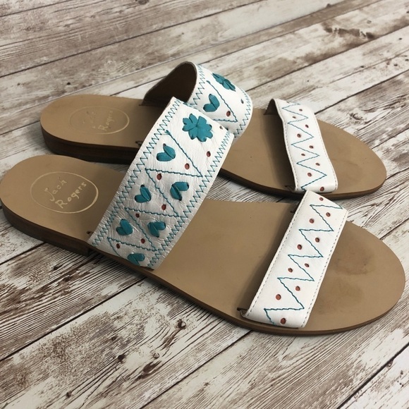 Jack Rogers Adair Double Band Embroidered Slide Sandals - Picture 9 of 9